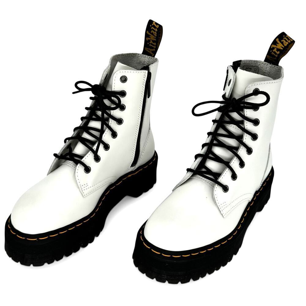 Dr. Martens Jadon White Platform Boots Lace Up Zip Combat Edgy Women's Size 8 - Picture 4 of 11